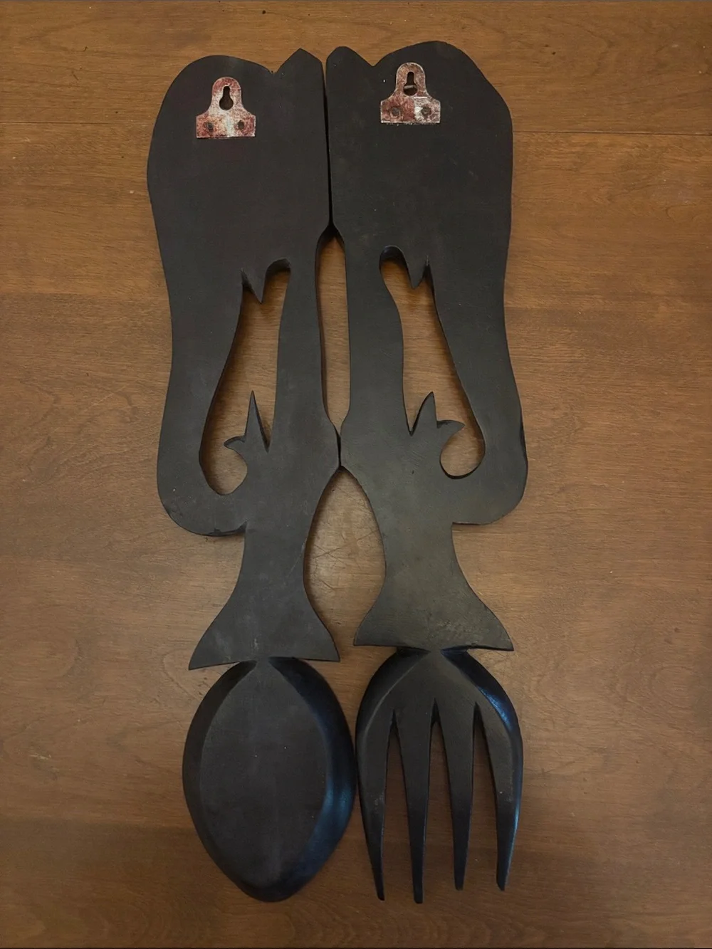 Vintage Carved Wood Elephant Fork Spoon Set Wall Hanging Decor Salad  Sri Lanka